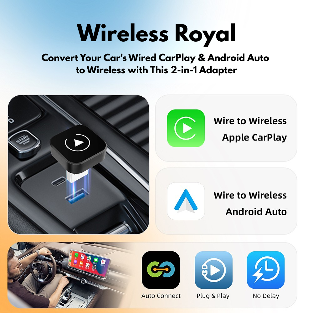 Wireless Royal | Wireless Apple CarPlay & Android Auto | USB-A & USB-C